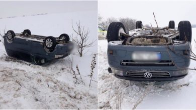 Photo of foto | Ghețușul și viteza i-au jucat festa. Un șofer s-a răsturnat într-o curbă din raionul Șoldănești