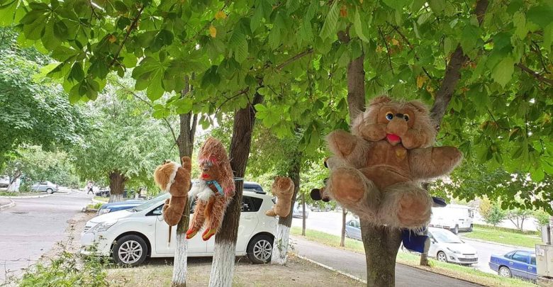 Photo of foto | Din filmele horror sau din cărțile cu povești? Curtea unui bloc de la Ciocana, amenajată cu mai multe jucării de pluș