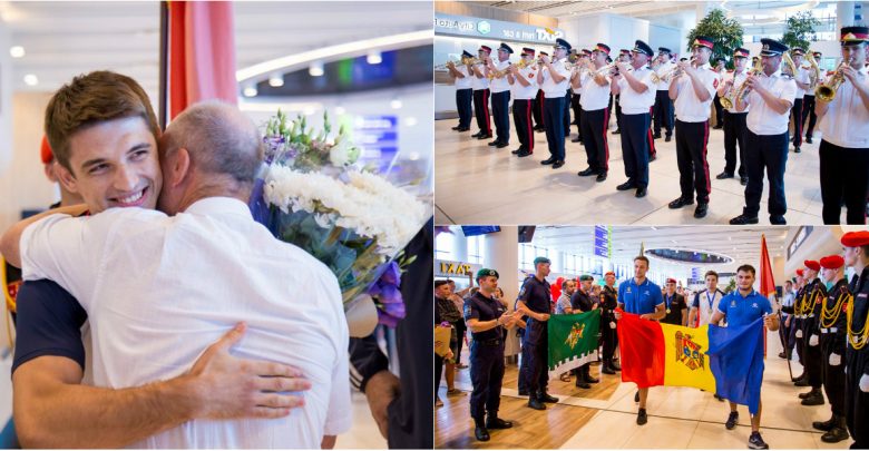 Photo of foto, video | Muzică de fanfară și îmbrățișări calde la Aeroport. Judocanul Dorin Goțonoagă, întâmpinat de colegii de la Poliția de Frontieră