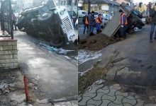 Photo of O groapă săpată cu o zi înainte de colegii săi i-a „înghițit” roțile camionului. Ghinionul de care a avut parte un șofer de la Apă-Canal