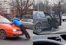 Photo of video | Un şofer din capitală, impus să-şi ceară scuze de la o femeie aflată într-un BMW după o manevră în trafic: „În genunchi, am spus!”