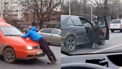 Photo of video | Un şofer din capitală, impus să-şi ceară scuze de la o femeie aflată într-un BMW după o manevră în trafic: „În genunchi, am spus!”