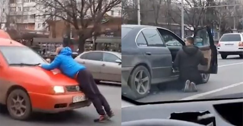 Photo of video | Un şofer din capitală, impus să-şi ceară scuze de la o femeie aflată într-un BMW după o manevră în trafic: „În genunchi, am spus!”