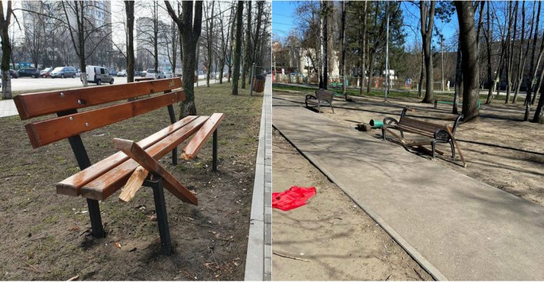 Photo of foto | Cât multă lume stă acasă, vandalii se plimbă prin oraș. Mai multe bănci și urne, distruse la Buiucani