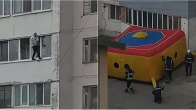 Photo of video | Un bărbat în stare de ebrietate ar fi încercat să se arunce în gol de la etajul șapte al unui bloc