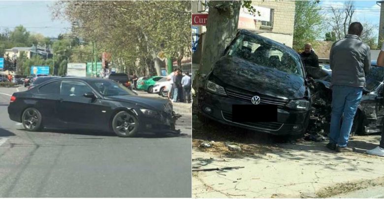 Photo of foto, video | Accident violent la Botanica. Două vehicule s-au tamponat, iar al treilea a fost izbit de un copac