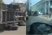 Photo of video | Ambuteiaje pe str. Vadul lui Vodă din capitală. Un camion s-a răsturnat pe sensul giratoriu