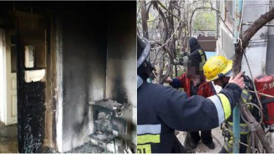 Photo of foto | O femeie, scoasă dintre fum și flăcări de salvatori după ce un incendiu a izbucnit în bucătăria casei sale