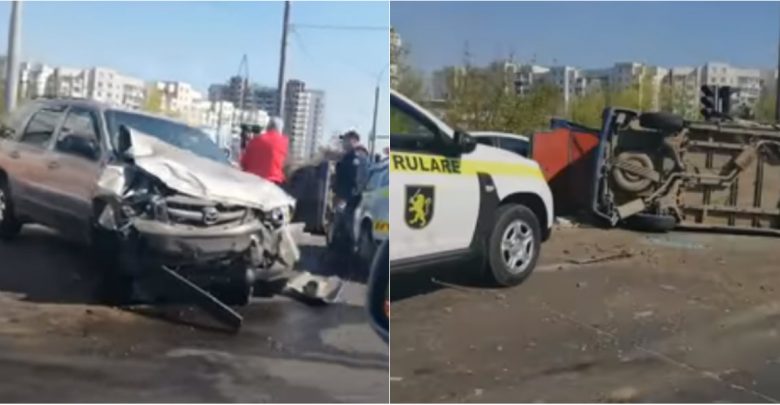 Photo of video | Accident în lanț în sectorul Botanica al capitalei. Unul dintre vehicule s-a răsturnat