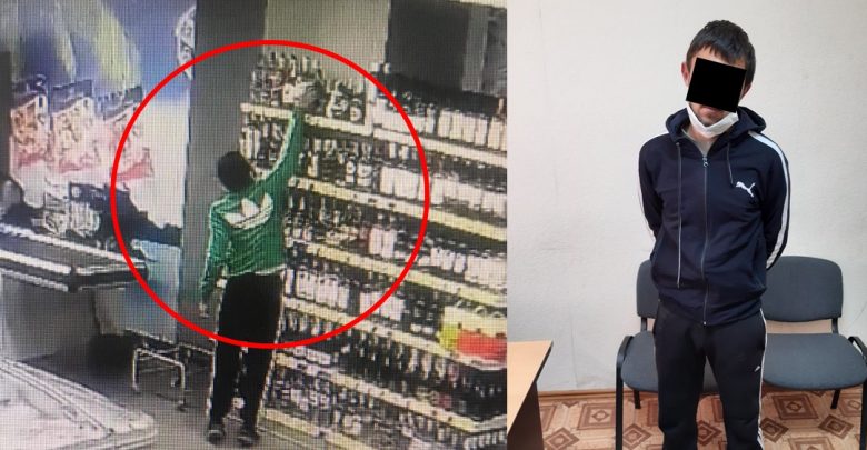 Photo of video | Alcoolul l-ar putea costa… ani de pușcărie. Momentul în care un tânăr fură băutură tare dintr-un magazin