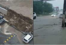 Photo of video | Ploaia face ravagii în capitală! Străzile par a fi râuri, iar la Buiucani a cedat peretele de protecție din jurul unui șantier