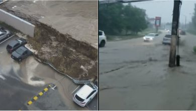 Photo of video | Ploaia face ravagii în capitală! Străzile par a fi râuri, iar la Buiucani a cedat peretele de protecție din jurul unui șantier