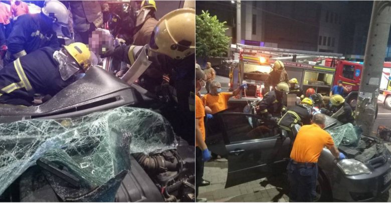 Photo of foto | Accident teribil în capitală! Două persoane, scoase de salvatori dintre fiare după ce o mașină s-a izbit violent de un pilon electric