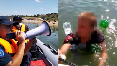 Photo of video | Momentul în care un bărbat este salvat de la înec de salvatori. „S-a aventurat să treacă în înot bazinul Stânca-Costești”