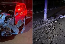Photo of foto | Impact puternic în centrul capitalei! O mașină a fost grav avariată după ce a tamponat un pilon de electricitate