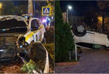 Photo of foto, video | Accident violent în centrul capitalei. O mașină a Poliției a fost grav avariată, iar un alt automobil – răsturnat la câțiva metri