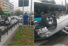 Photo of foto | Acceași intersecție, un alt accident. O mașină s-a răsturnat, iar o persoană a fost transportată la spital