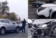 Photo of video | Accident matinal în centrul capitalei. Trei mașini s-au tamponat la intersecția străzilor Pușkin și Albișoara