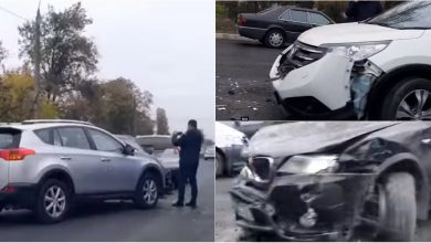 Photo of video | Accident matinal în centrul capitalei. Trei mașini s-au tamponat la intersecția străzilor Pușkin și Albișoara