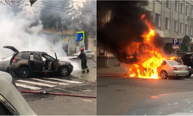 Photo of update, video | Incendiu puternic în centrul capitalei: Două automobile au fost cuprinse de flăcări în urma unui accident