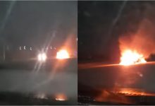 Photo of video | Un automobil, cuprins de flăcări pe carosabil. S-a întâmplat sâmbătă dimineață, la intrarea în Chișinău