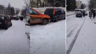 Photo of video | Carambol la Hîncești: Mai multe automobile s-au tamponat din cauza gheții, ninsorii și șoferilor nedisciplinați