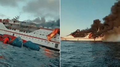 Photo of video | Un vapor cu peste 270 de oameni la bord a luat foc. Momentul în care pasagerii sar în apă pentru a se salva
