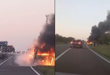 Photo of video | Început de săptămână dramatic: Un microbuz, distrus de flăcări pe traseul Chișinău-Leușeni