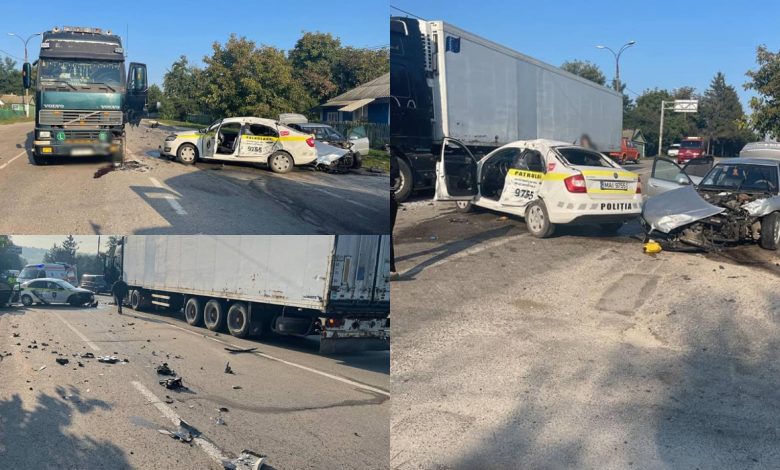 Photo of foto | Mașină a Poliției, Audi și TIR, implicate într-un accident. Un ofițer a fost transportat la spital