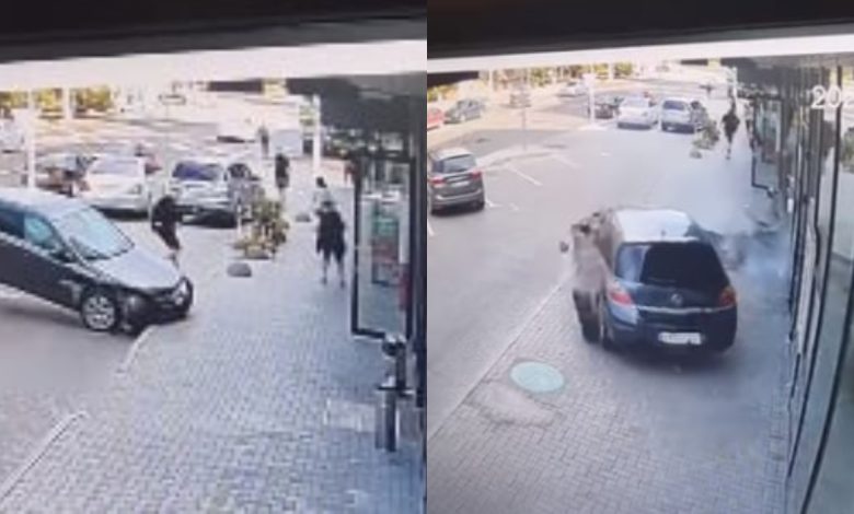 Photo of video | Momentul când un bărbat este cât pe ce de a fi lovit de o mașină proiectată pe trotuar. „Dacă era o mama cu un copil?”