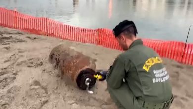 Photo of video | O bombă de 450 kg din Al Doilea Război Mondial, scoasă la iveală de secetă în apele scăzute ale unui fluviu