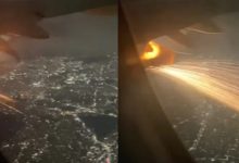 Photo of video | Momentul în care motorul unui avion ia foc în timp ce flăcările se extind din aeronavă