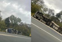 Photo of foto | Accident la Hîncești. Un camion s-a răsturnat pe șosea, după ce șoferul a pierdut controlul volanului