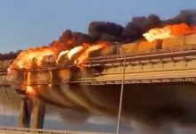 Photo of video | Un incendiu a izbucnit pe Podul Kerci, care face legătura între Rusia și Crimeea
