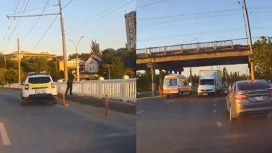 Photo of video | Chișinău: Un tânăr s-a aruncat în gol de pe podul Ismail, însă a fost salvat de polițiști