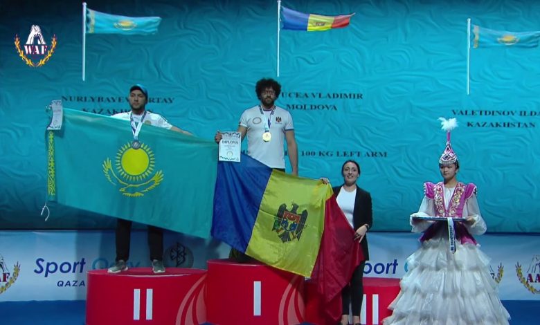 Photo of foto | Aur la Campionatul Mondial de Armwrestling: De Ziua Limbii Române, imnul R. Moldova a răsunat în Kazahstan