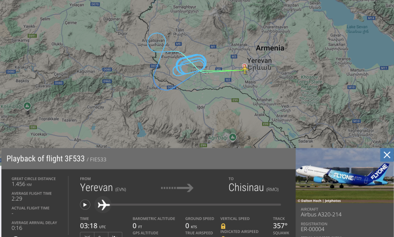 Photo of Aeronavă cu probleme pe ruta Erevan–Chișinău. Avionul a făcut cercuri două ore în aer