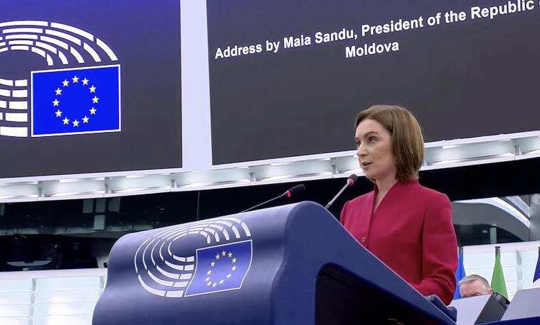 Photo of video | Maia Sandu, în Parlamentul European: „Parcursul nostru european nu este doar o chestiune de valori. Este o chestiune de supraviețuire”