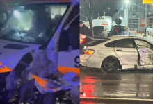 Photo of video | Ambulanță în misiune, lovită de un BMW în capitală. Momentul impactului