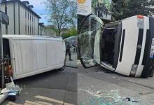 Photo of video | Accident la Telecentru: microbuz răsturnat după impactul cu un troleibuz